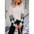 thumbnail image 3 of Suéter Hombro Caído Manga Larga Cuello Redondo Cuadros Rayas Impresión Tops para Mujer Gris XL, 3 of 8