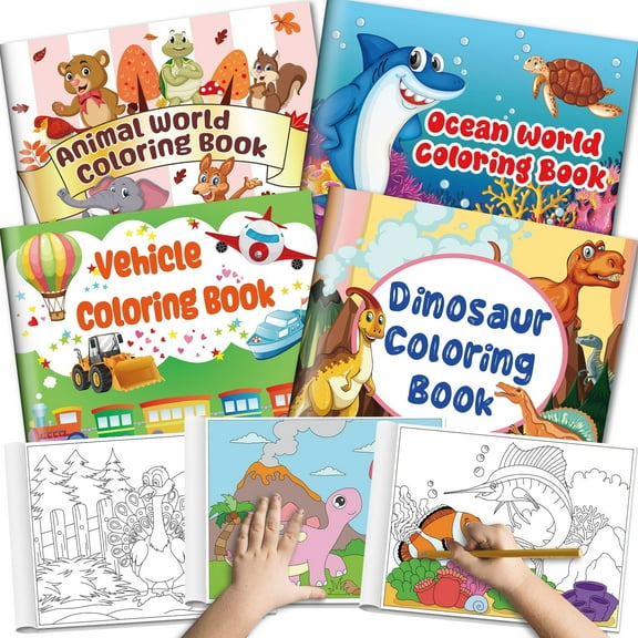 Kalysky 4-Pack Large Coloring Books for Kids, Dinosaur, Vehicle, Ocean, Animal