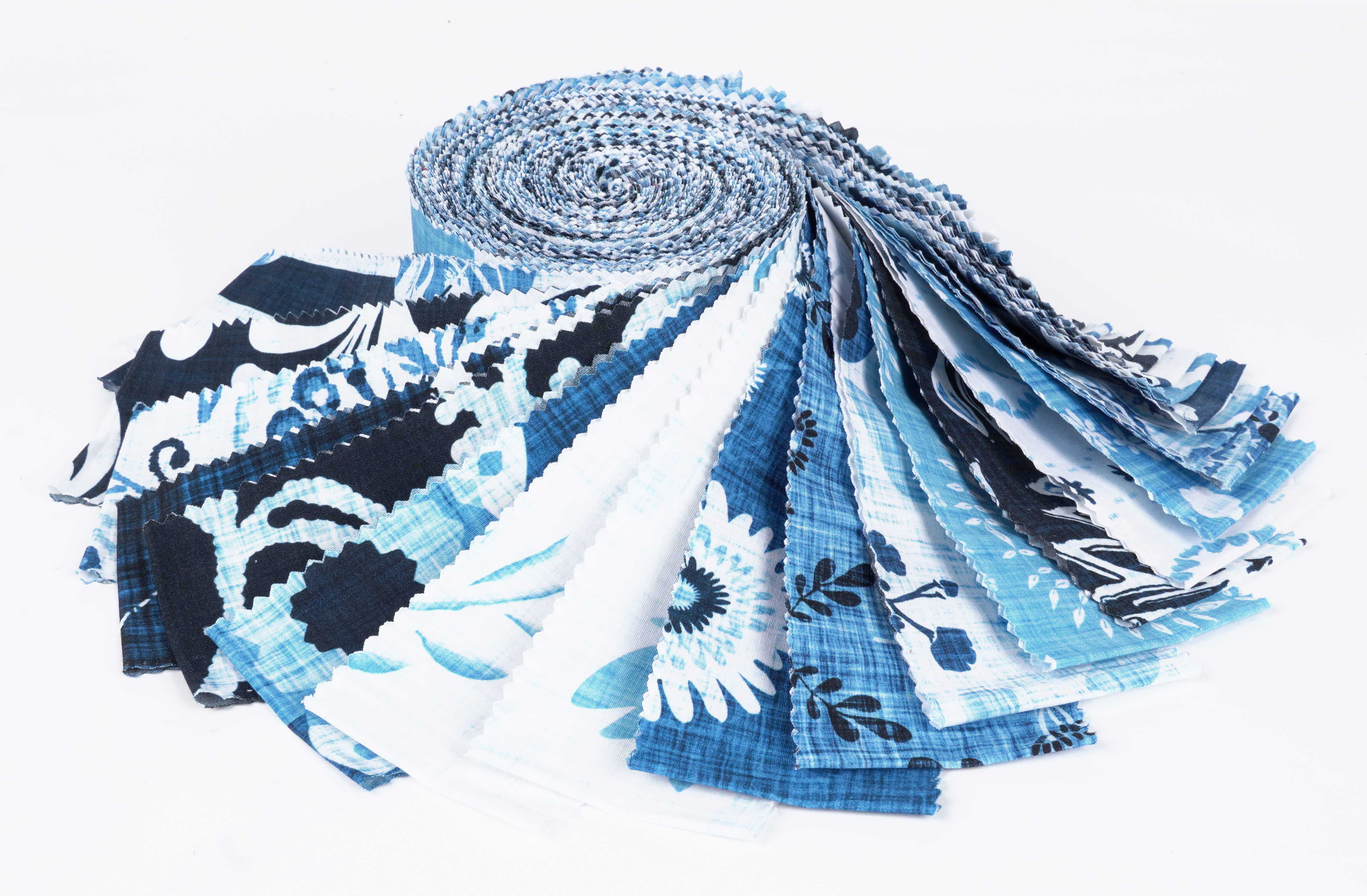 Soimoi 40Pcs Block Print Cotton Precut Fabrics For Quilting Craft Strips 2.5x42inches Jelly Roll - Blue