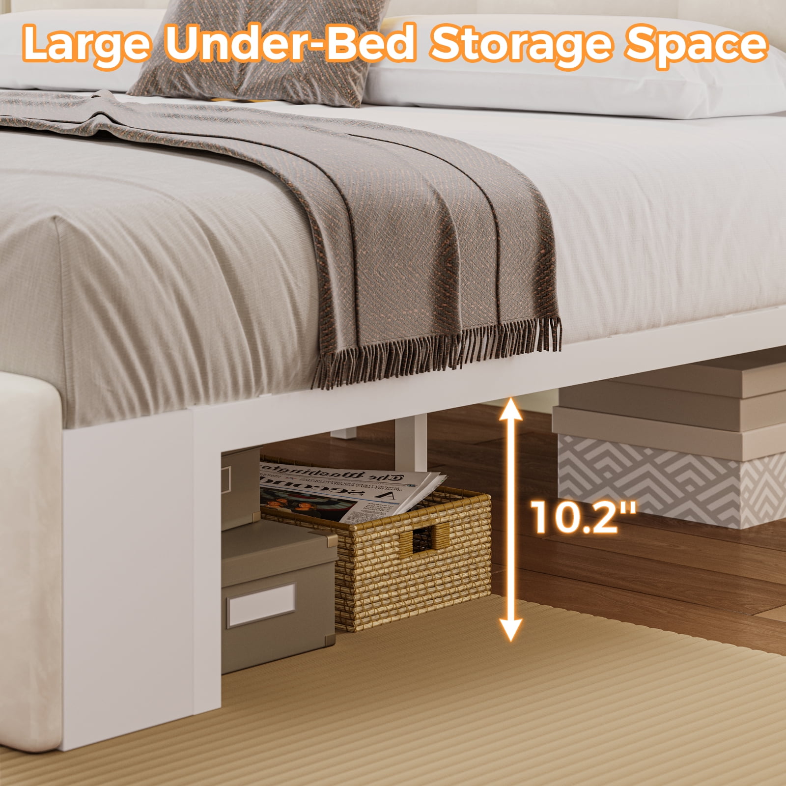 Twin Size Upholstered Platform Bed Frame with LED Lighting, Storage Headboard and Footboard, Remote/App Control, No Box Spring Needed,White