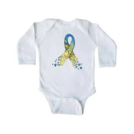 

Inktastic Down Syndrome Awareness Blue and Yellow Hearts Ribbon Gift Baby Boy or Baby Girl Long Sleeve Bodysuit