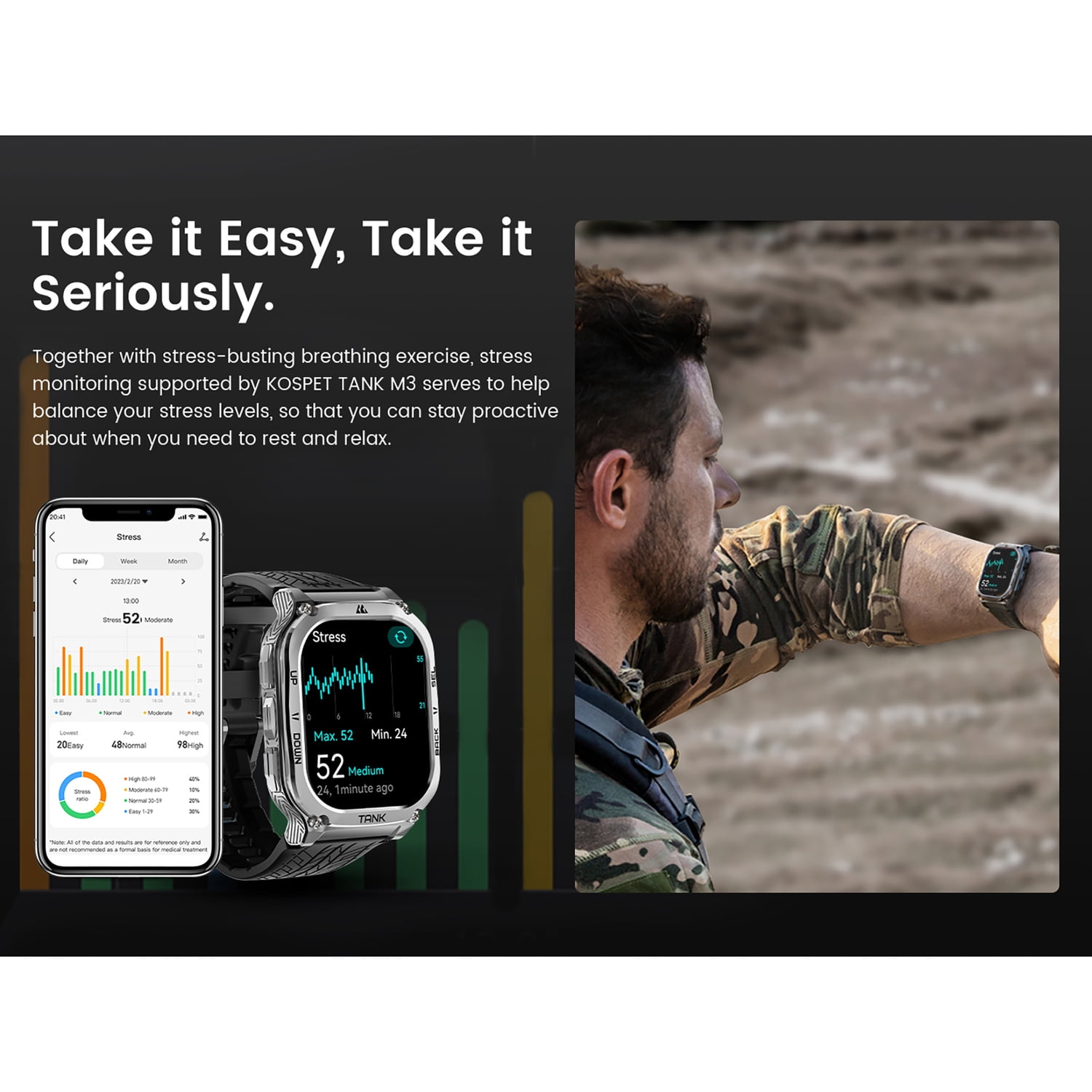 KOSPET TANK M3 1.96-In.-AMOLED Smartwatch with Silicone Band (Silver), P-M004-S