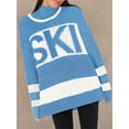 thumbnail image 5 of Womens Sweaters Fall Oversized Color Block Ski Sweater Crewneck Winter Tops, 5 of 6