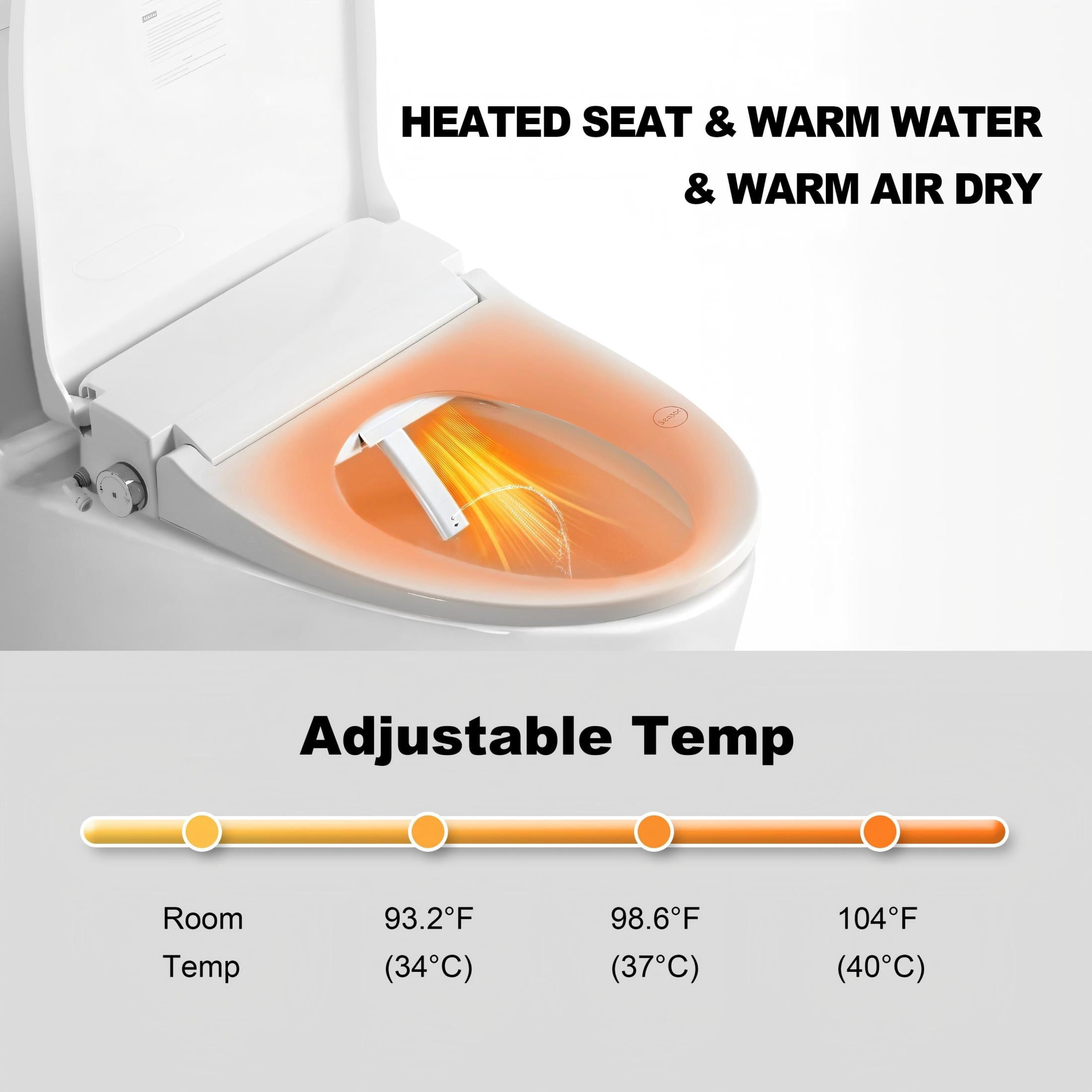 Noble House Electronic Smart Bidet Toilet Seat for Elongated Toilets, Automatic Open Sensor & Heated Seat, White