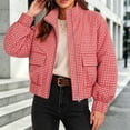 thumbnail image 2 of SHENGXINY Plaid Jacket for Women Stand Collar Zip Up Cropped Outwear with Pockets Checkered Casual Long Sleeve Winter Fall Coat Red M, 2 of 6
