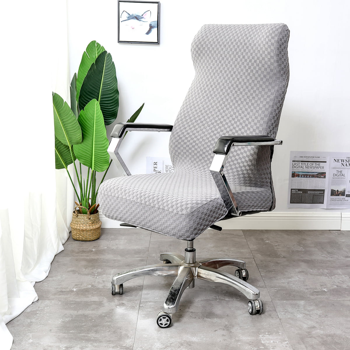 Removable Elastic Slipcover Office Computer Chair Seat Cover Protector Grey 