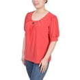 thumbnail image 2 of NY Collection Women's Petite Short Sleeve Balloon Sleeve Top with Hardware, 2 of 4