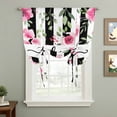 thumbnail image 2 of Spring Flowers Tie Up Curtain 63 Inches Long, Welcome Pink Floral Green Leaf Plack Stripes Balloon Style Kitchen Window Curtain Over Sink, Small Window Rod Pocket Curtain 46"x63", 2 of 9