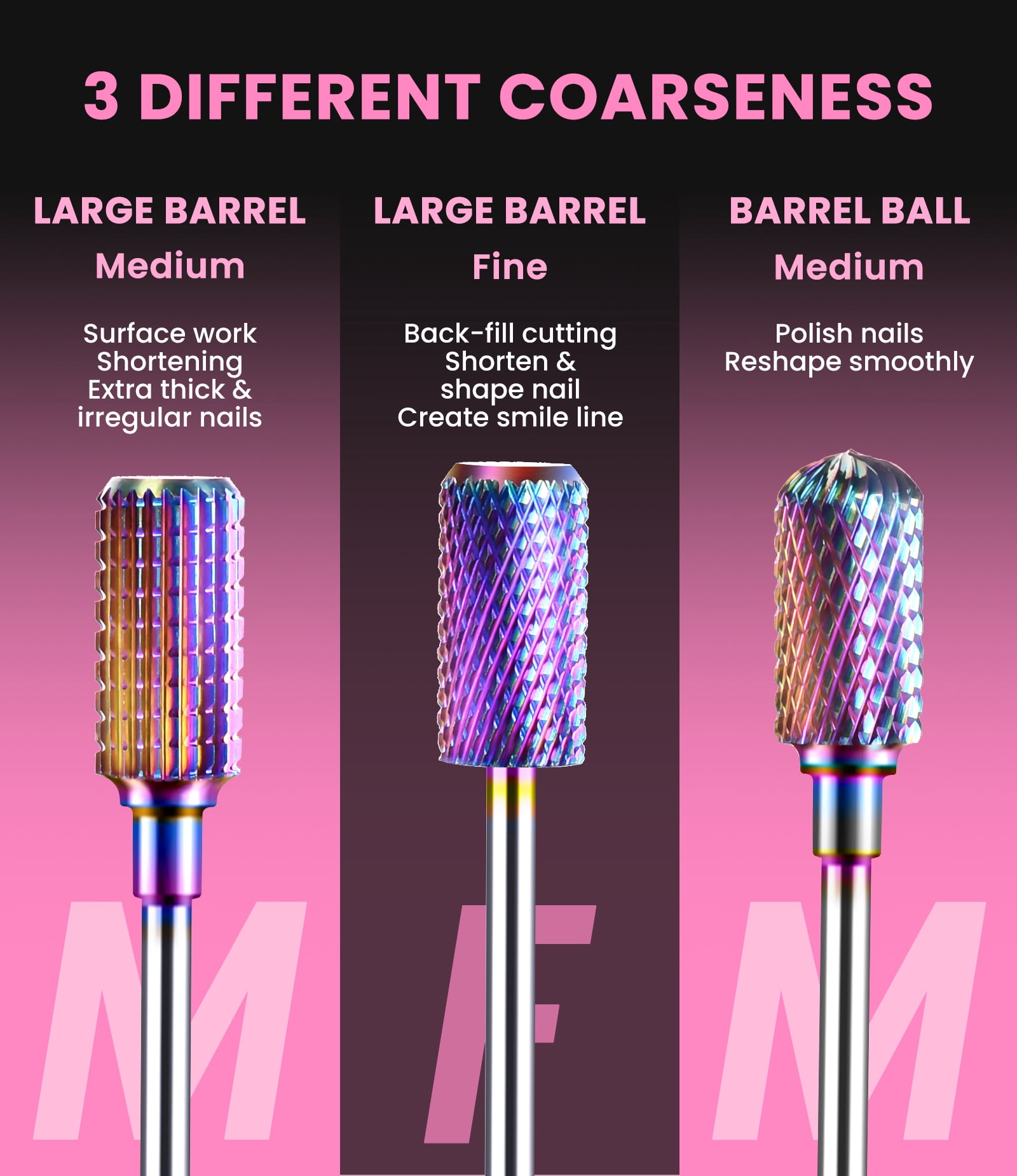 MelodySusie Nail Drill Bits Set, 7pcs Tungsten Carbide Diamond 3/32'' Professional Nail Drill Bits for Nail Drill Efile,colorful