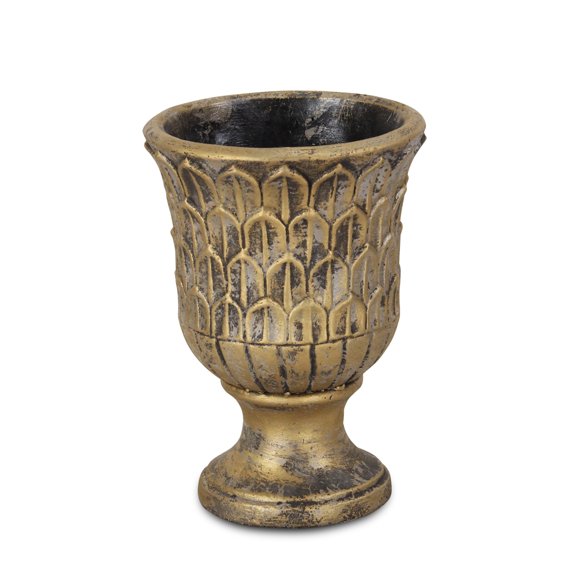 Cheungs Round Cement Pot With Lotus Leaf Design