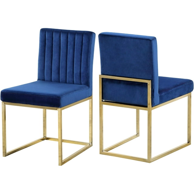 Meridian Furniture Collection Giselle Chaise de Salle à Manger Moderne en Velours, Bleu Marine (Ensemble de 2)