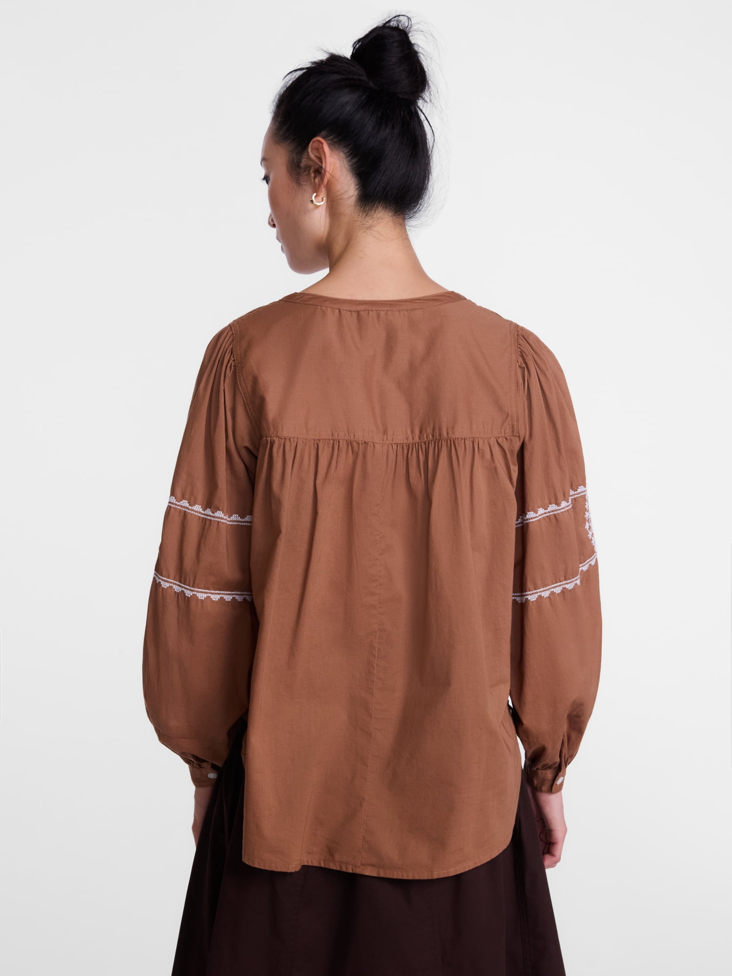 Scenario Women's and Women's Plus Embroidered Top with Long Sleeves, Sizes XS-4X