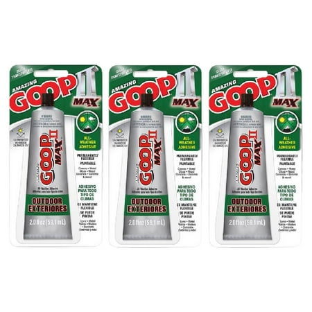 Amazing Goop II MAX Adhesive Glue Repair All Weather Bond Permanent Flexible Paintable Electic Product 2 Ounce Tube Clear, 3-Pack