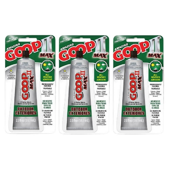 Amazing Goop II MAX Adhesive Glue Repair All Weather Flexible 2 oz Clear, 3-Pack