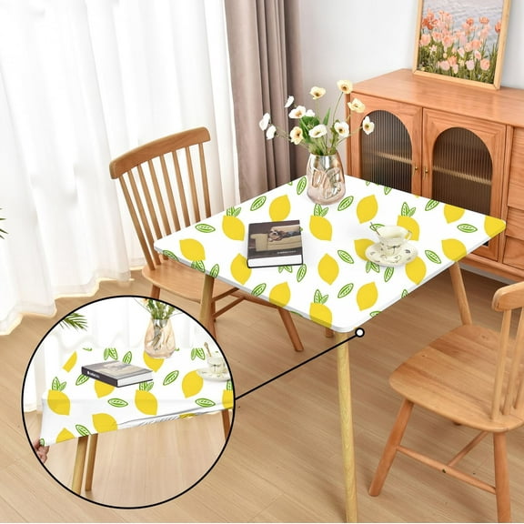 Summer Yellow Lemon Fitted Tablecloth with Elastic for 34x34 inch Square Folding Tables Washable Stretchy Spandex Card Table Covers Cloth Fabric Table Cloths Not Vinyl