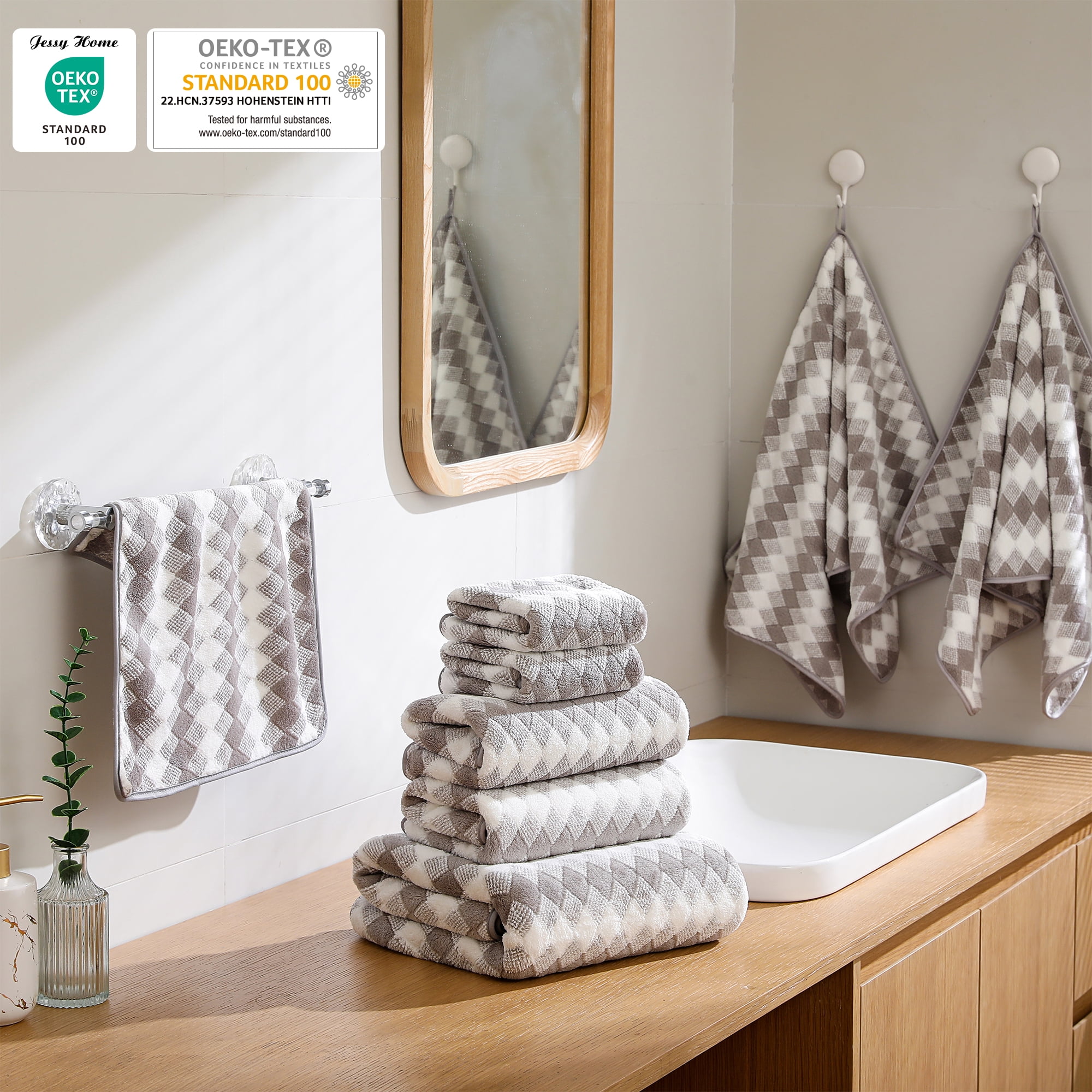 Jessy Home 12 Piece Light Gray Towel Set Soft Bath Towel for Bathroom-4 Bath Towels, 4 Hand Towels, 4 Washcloths Highly Absorbent Bath Sheet for Hotel & Spa