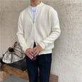 thumbnail image 5 of Suéter ajustado con doble cremallera y color sólido para otoño, cárdigan de cuello de béisbol de estilo simple para hombre, moda, 5 of 5