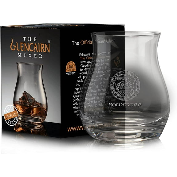 GLENCAIRN BOWMORE ISLAY CREST BRANDED CANADIAN MIXER WHISKY GLASS IN GIFT CARTON