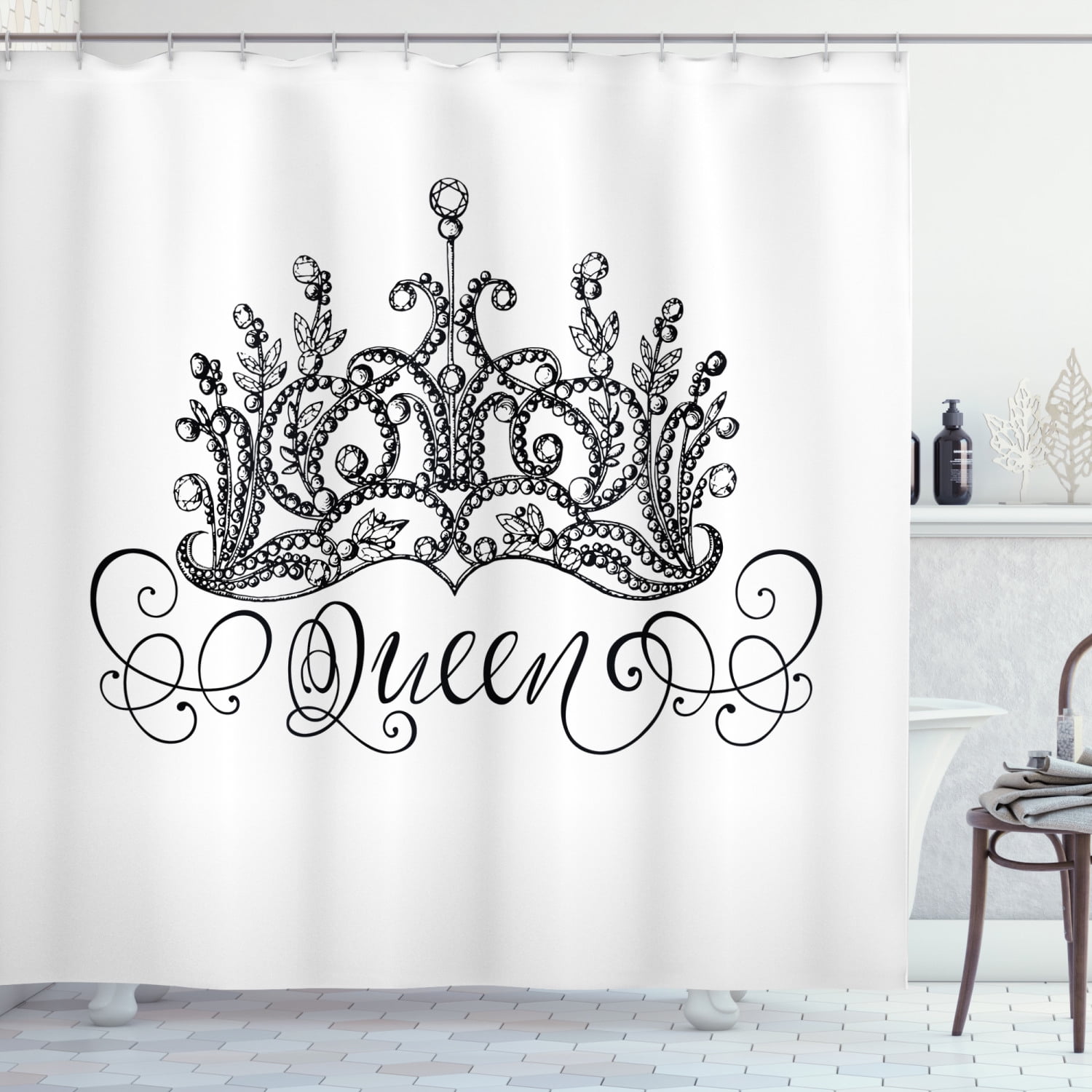 Black Queen African Beauty Girl Gold Crown Waterproof Fabric Shower Curtain Set 