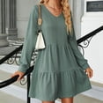 thumbnail image 4 of Sngxgn Womens Summer Deep V Neck Knotted Tiered Elegant Mini Short Swing Skater Dresses(Green,S), 4 of 8