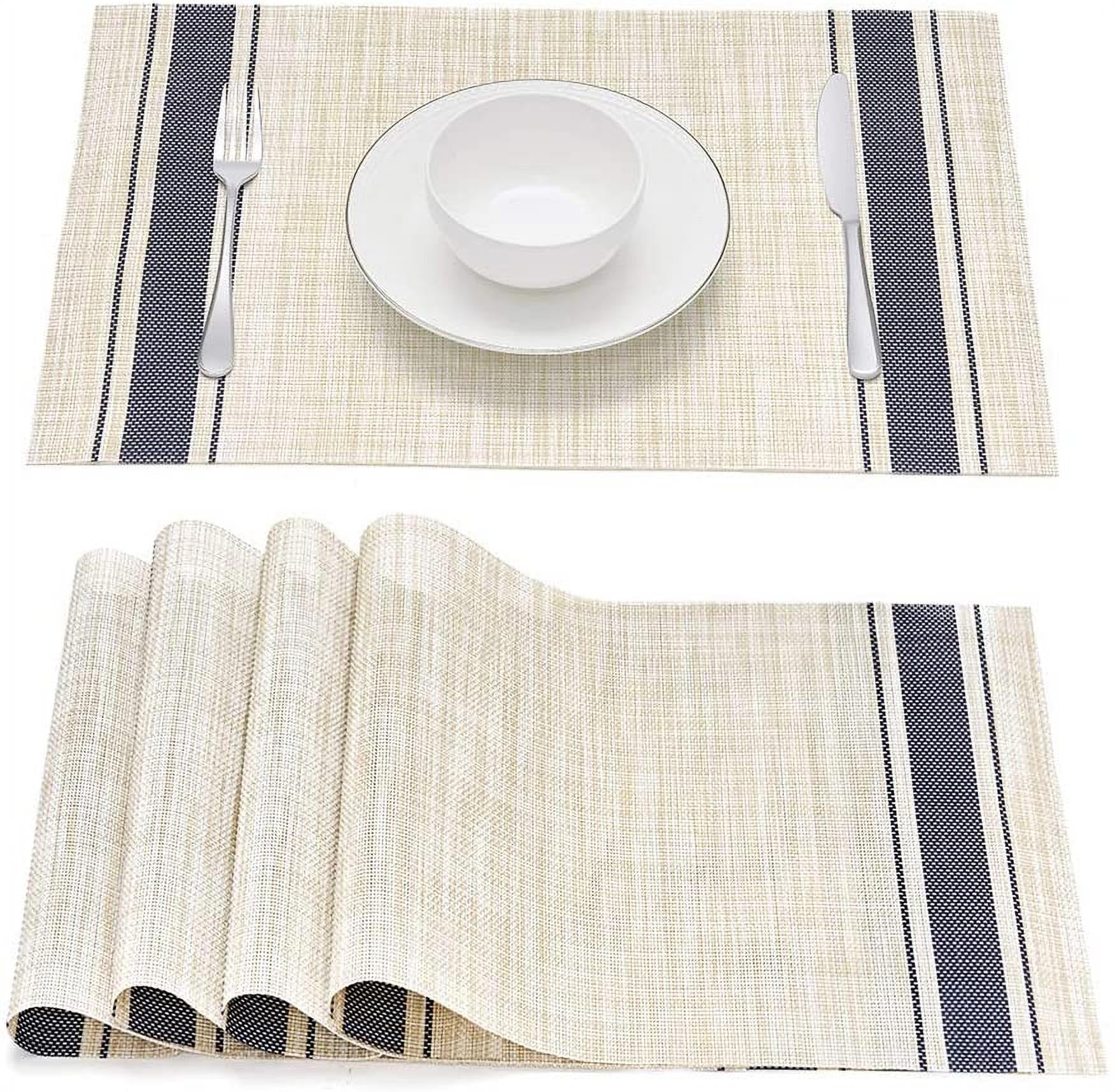 Placemats PVC Set of 6 Heat Resistant Washable DiningTable Mat Woven Blue Stripe 