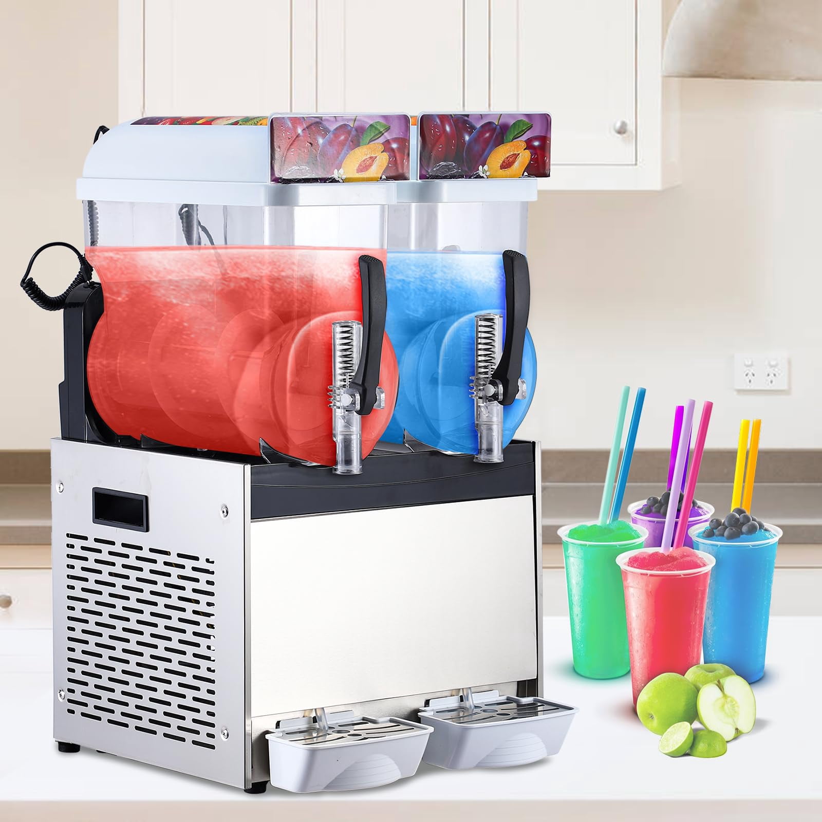 Dual-Tank Commercial Slushie Machine – 15L x 2 Frozen Drink & Margarita Maker – Stainless Steel, Self-Cleaning, 700W, White – Power: 700W 15L*2, White