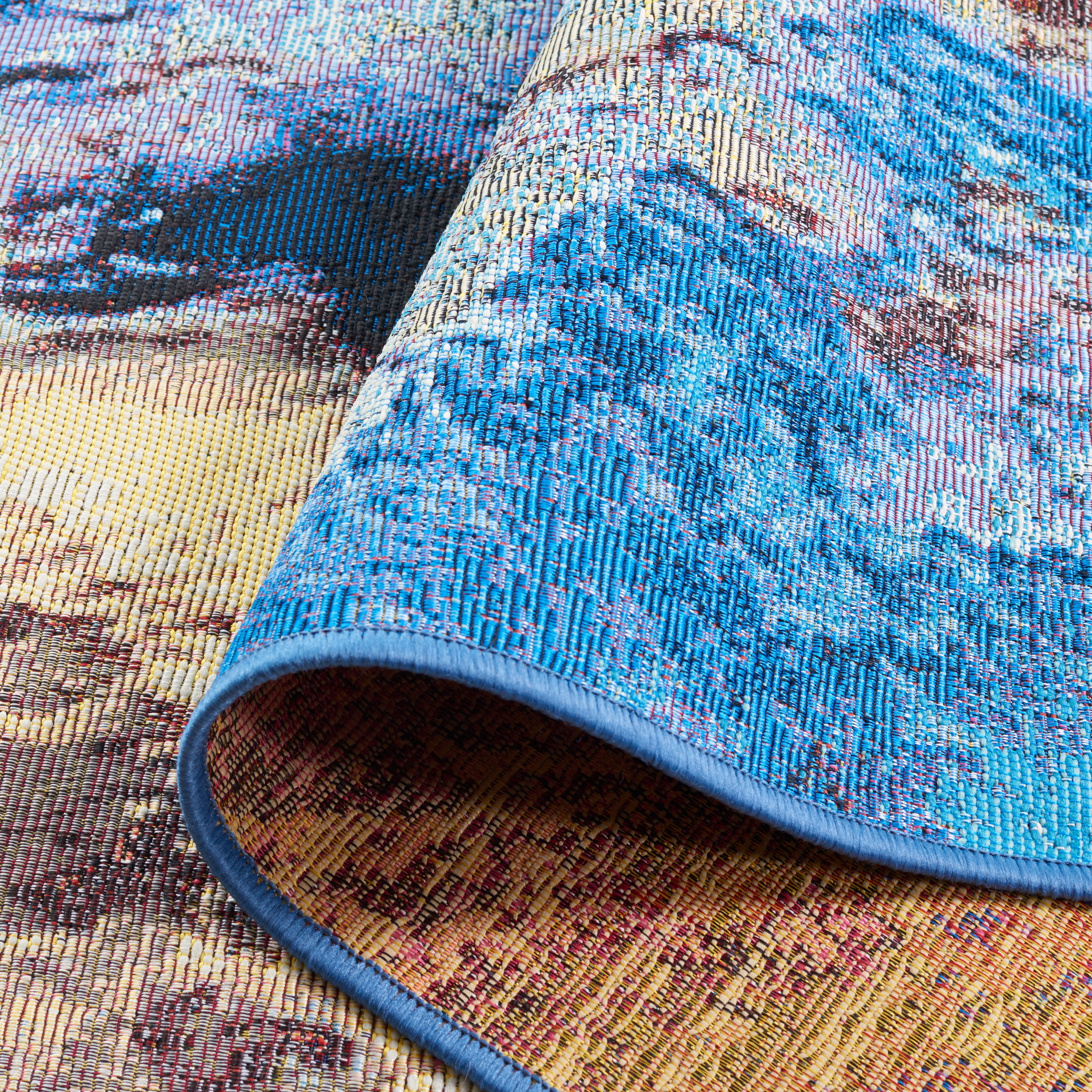 SAFAVIEH Barbados Creighton Abstract Indoor/Outdoor Area Rug, Blue/Rust Gold, 8' x 10'5"