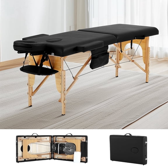 Dkelincs Portable Massage Table Folding Lash Bed 73"L Adjustable Massage Bed with Face Cradle & Carry Case, 350 lbs Capacity for Esthetician Beauty Tattoo Spa, Black