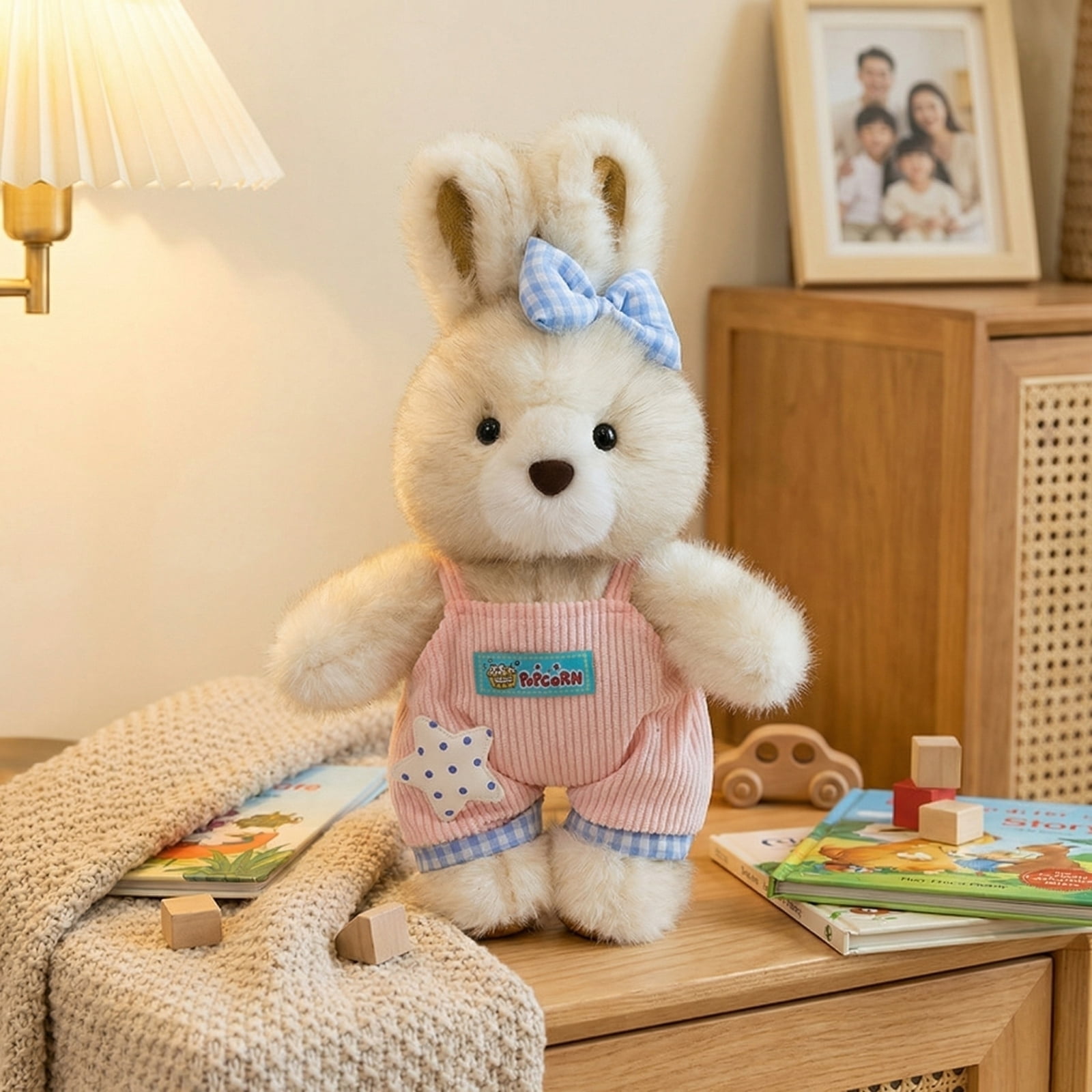 Vintage Couple - Dressed Bunny Plush Toy, Retro - Style Outfit, Soft Stuffed Animal with Bow Accent, Cuddly Companion for Kids, Decor for Nursery, Gift for Birthdays, Holidays