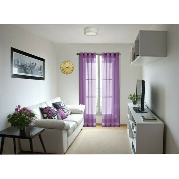 MIRA 1 semisheer panel faux silk window curtain top grommet for any bedroom or patio door non blackout see thru lilac color 55" X 63"
