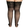 thumbnail image 2 of Womens Plus Size Hosiery Black Sheer Lace Top Stay Up Silicone Thigh High Stockings, 2 of 6