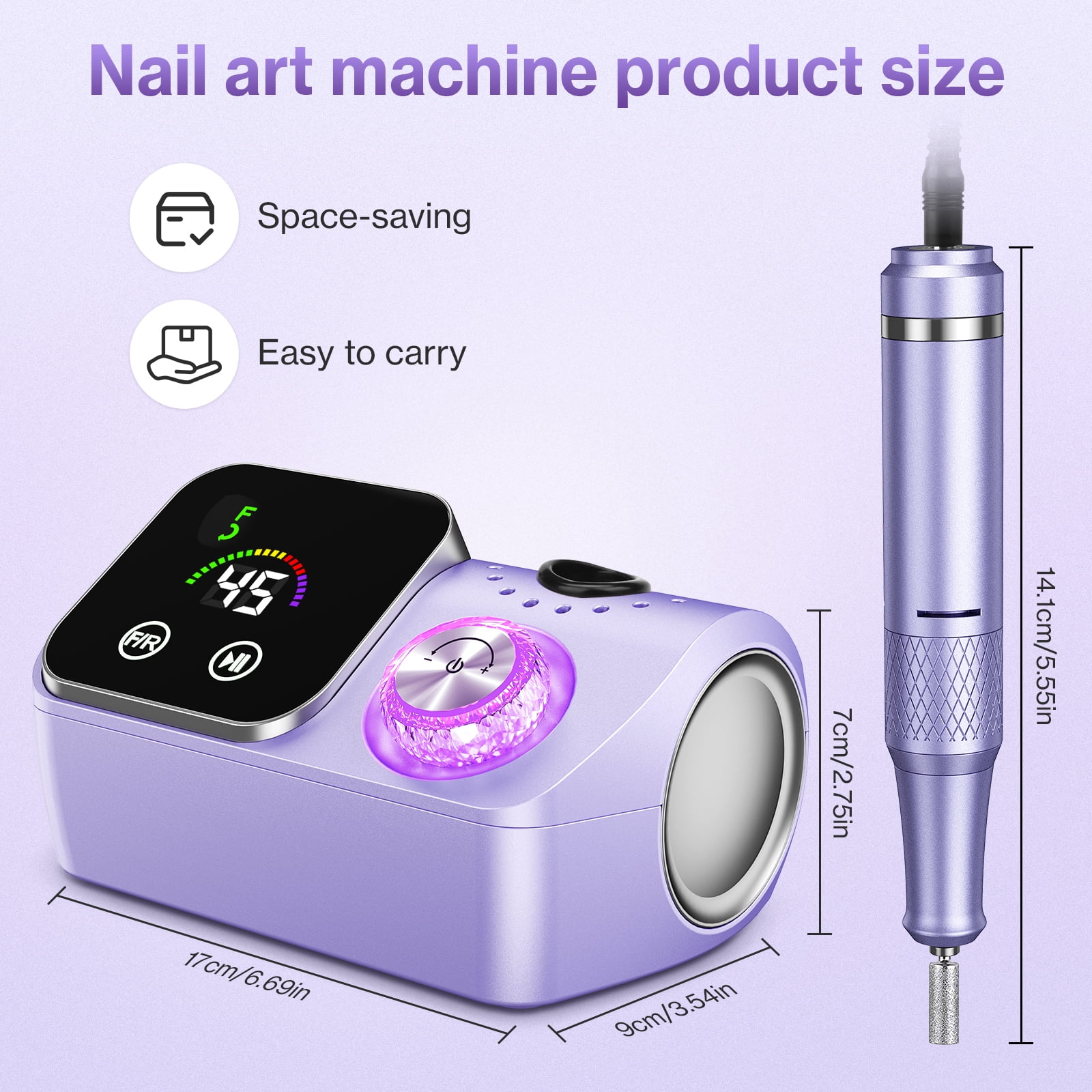 Electric Nail Drill Professional 40000RPM, Smart Touch Display Electric Nail File, Nail Drill Kit for Remover Acrylic & Gel Nails Manicure for Salon Home,Purple