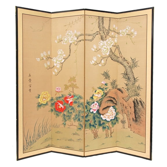 Red Lantern Harmony In Nature Hand Painted Silk Screen Room Divider