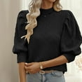 thumbnail image 4 of qolati Womens 2024 Summer Short Sleeve Blouse Trendy Ruffle Puff Sleeve Mock Neck Tunic T Shirts Casual Loose Fitted Going Out Basic Tops, 4 of 7