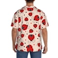 thumbnail image 3 of Xecao Red Ladybug Pattern Men's Short-Sleeve Cuban Collar Button-Down Shirt with Chest Pocket Lightweight Tropical Vacation Shirt-Small, 3 of 5