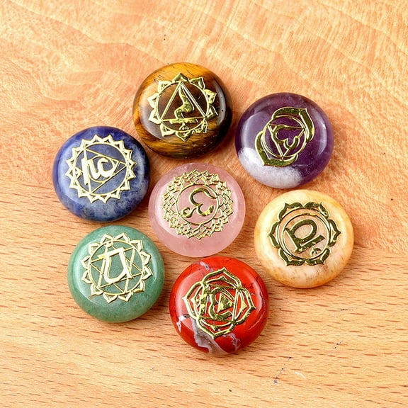 Chakra Natural Gemstone Flat Round Stone Pocket Palm Stone for Reiki Balancing Home Display Decorations 18mm 7pcs/set