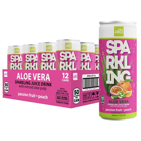 Alo Sparkling Juice, Passion Fruit and Peach, 11.2 fl oz, 12 ct