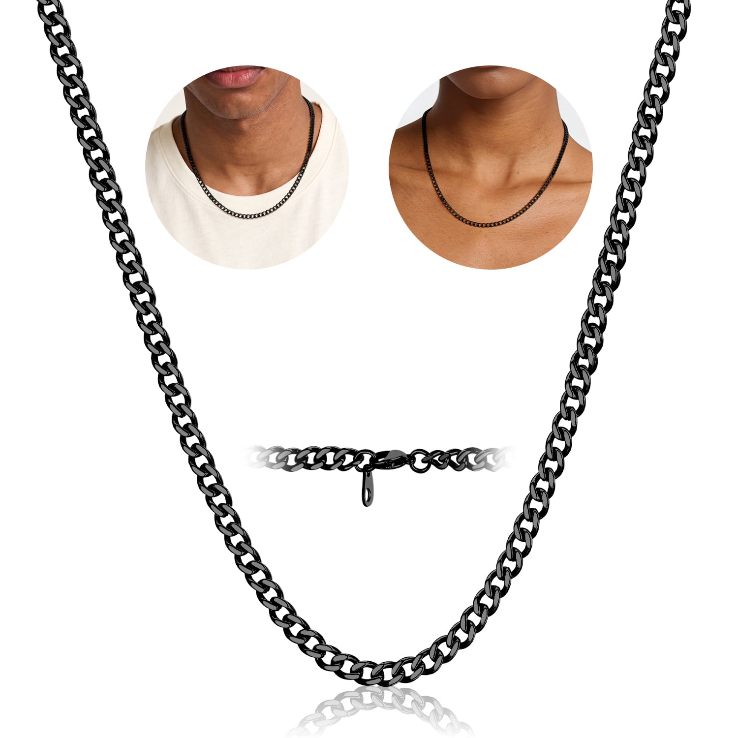 FindChic Mens Necklace Black Stainless Steel Chunky Cuban Link Birthday Graduation Fathers Day Jewelry Gifts Him Boyfriend Husband Adults Male Son Age Ideas, 5mm/20inch