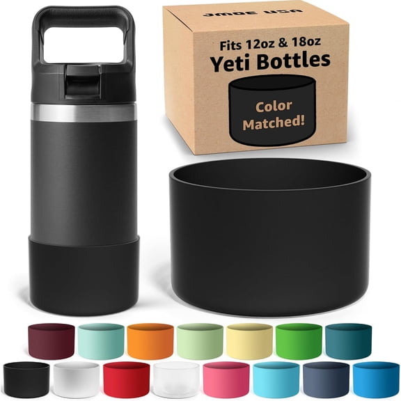 Jmoe USA Silicone Boot for Yeti Rambler Jr 12oz and 18oz Bottle | 2mm Sleeve | Anti-Slip Boot | Protector for the Bottom of your Bottle | Protects Against Damage | BPA Free Silicone (Black)