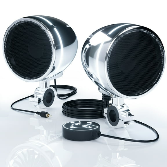 GoHawk AN4-Halo LED All-in-One Built-in Amplifier Waterproof Bluetooth Motorcycle Speakers Audio Stereo System MP3 Music Player USB for Harley ATV 4 Wheeler Chrome