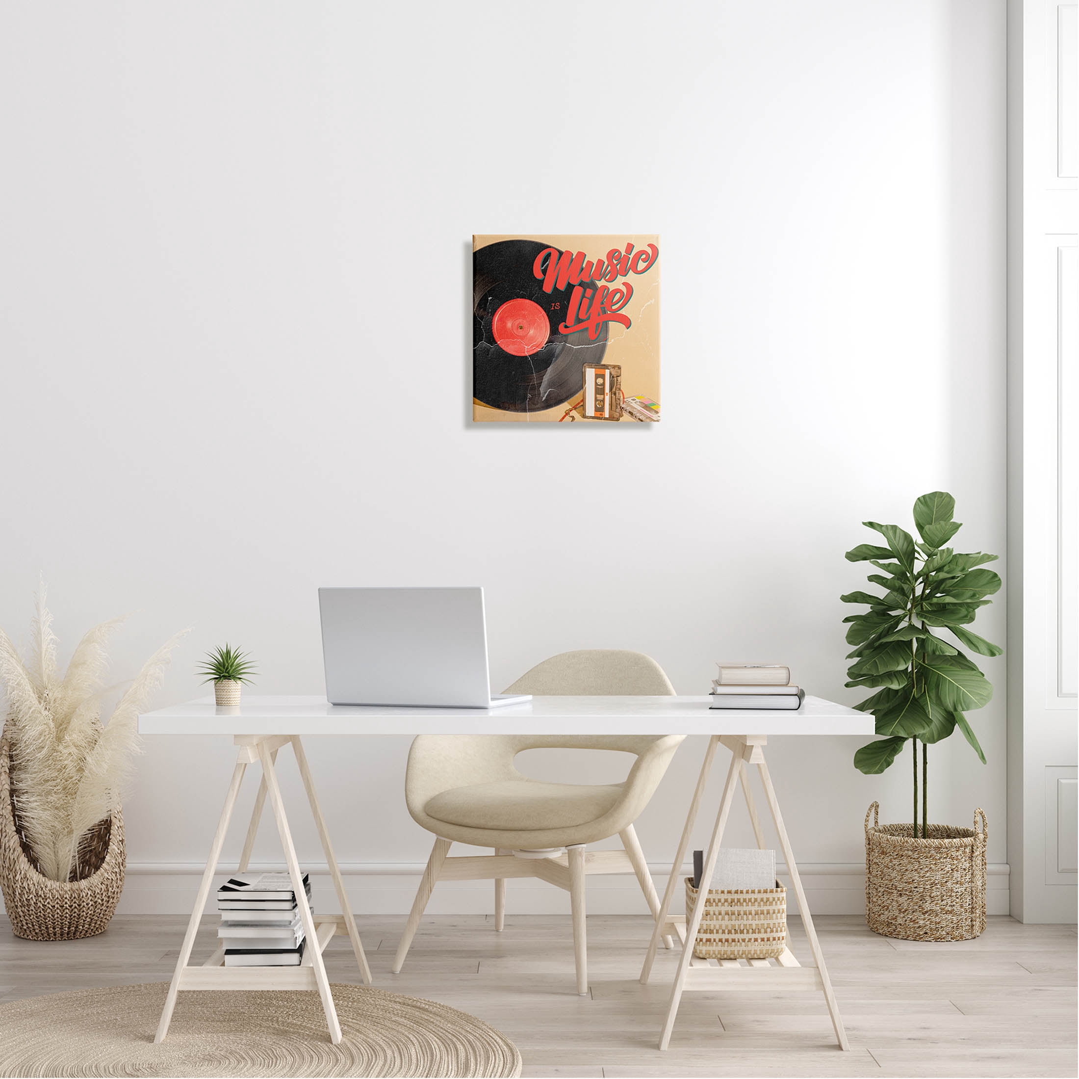 Music Is Life Vintage Cassette Inspirational Graphic Art Gallery Wrapped Canvas Print Wall Art