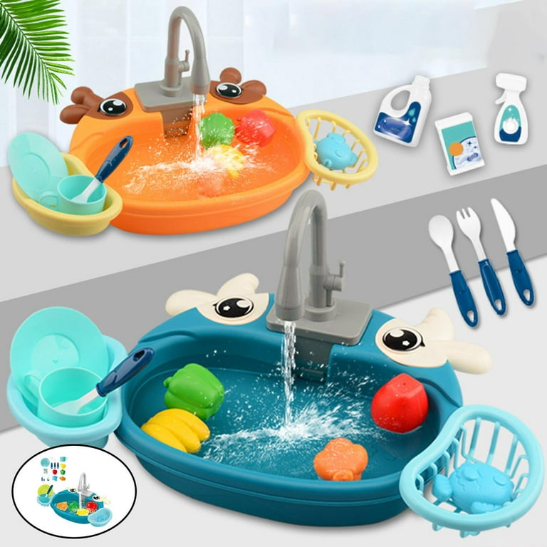 Kitchen Sink Toys Sensory Montessori Accessories with Running Set for Role  Play Kitchen Boys And Girls Birthday Orange Fawn