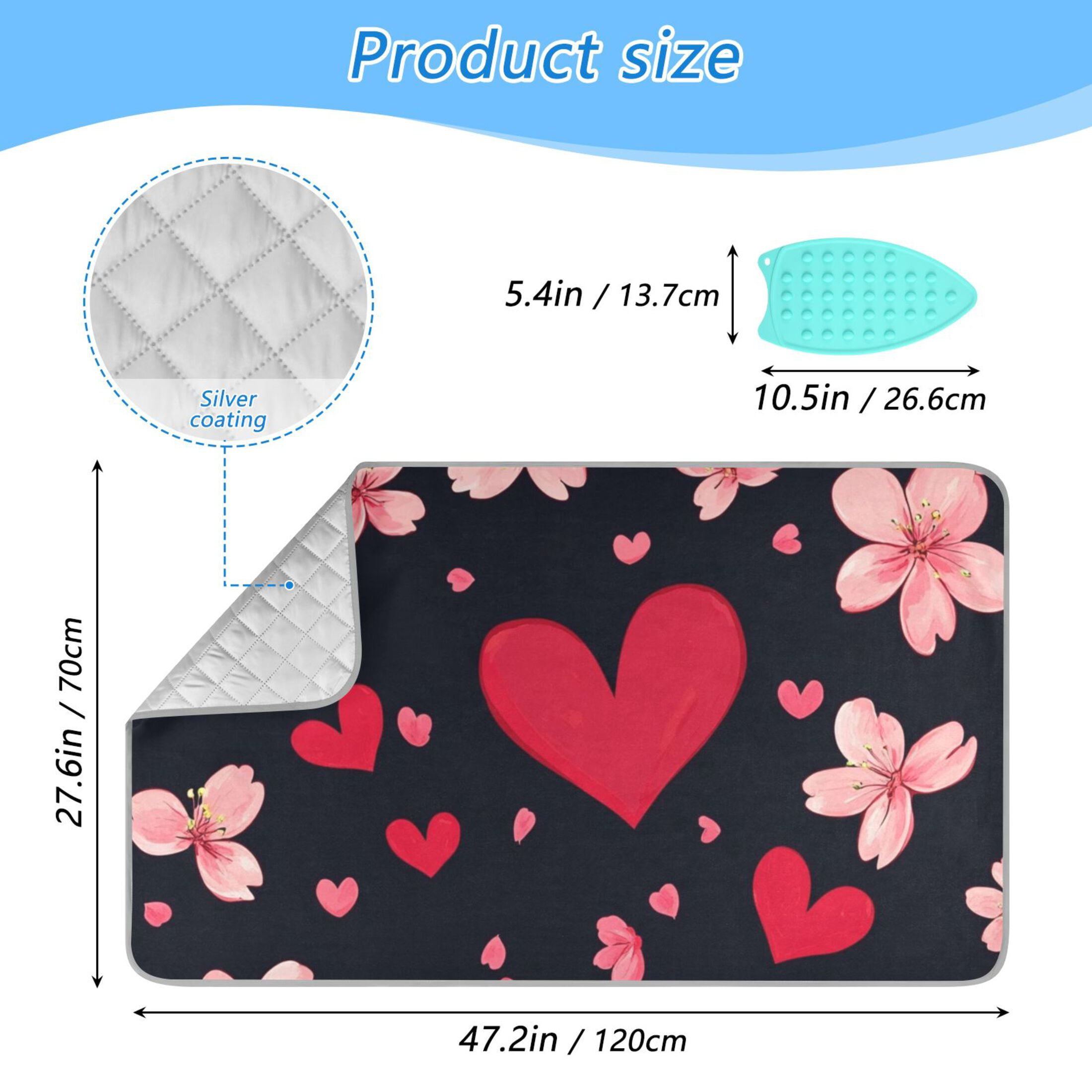Valentine Cherry Blossom Heart Ironing Mat Blanket Portable Travel Ironing Pad Heat Resistant Pad 47.2" x 27.6”