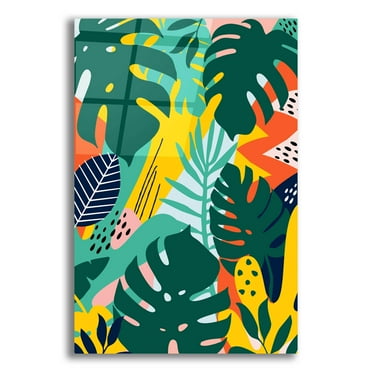 Epic Art 'Tropical Leaves One' by Ayse, Acrylic Glass Wall Art, 16"x24"