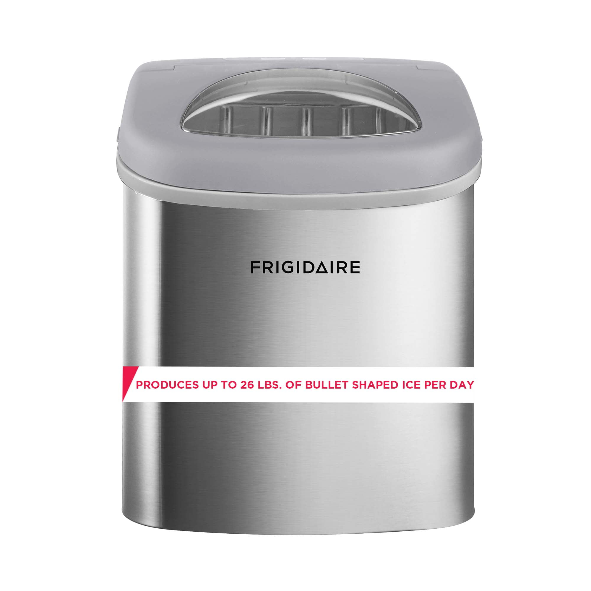 Frigidaire 26 lb Bullet Ice Maker Stainless Steel - compact, high-capacity icemaker producing bullet-shaped ice ideal for kitchens, parties, and entertaining