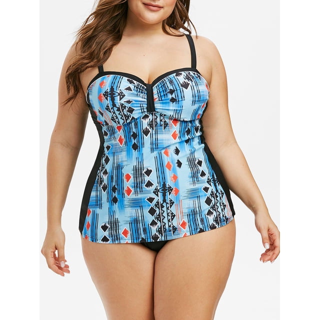 Tankini Rosegal Tamaño más empuje impreso hacia arriba Contraste baño