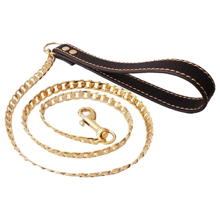 Leash Dog Leash Chain With Faux Leather Handle For Medium And Large Dogs