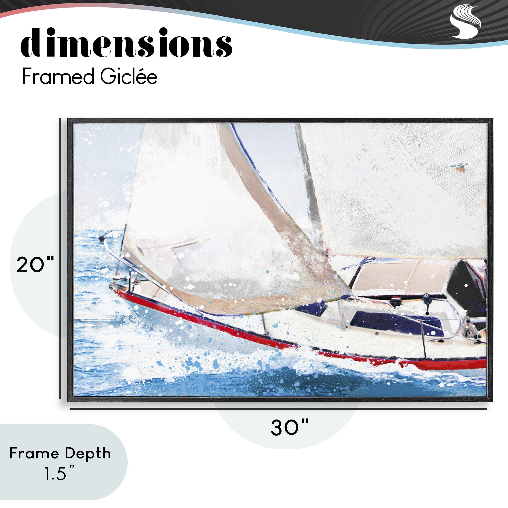 Stupell Industries Sailboat Racing Through Blue Waves Black Framed Giclee Art, design by Porter Hastings