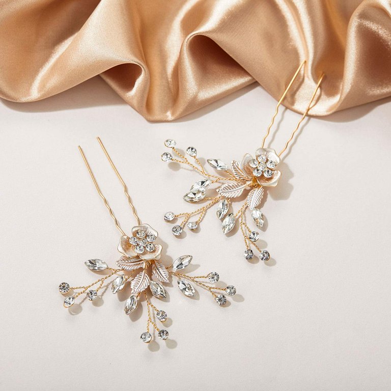 2Pcs Wedding Hair Pins Bridal Rhinestone Wedding Hair 