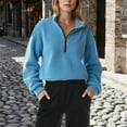 thumbnail image 7 of Womens Half Zip Fleece Pullover Long Sleeve Oversized Sherpa Sweatshirt Warm Zipper High Neck Fuzzy Sweater Tops (XL, Blue), 7 of 7